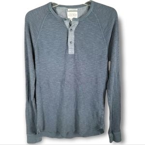 Lucky Brand Men's M Lived in Henley Thermal Waffle Knit Long Sleeve Shirt Blue